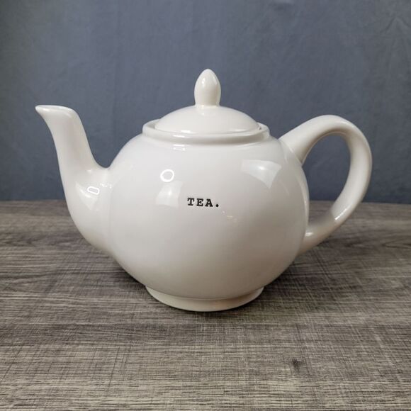 Rae Dunn Artisan Collection White Ceramic‎ Farmhouse Typewriter Font Teapot - Picture 1 of 8